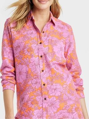 Universal Thread Pink and Orange Floral Button-Down Shirt
